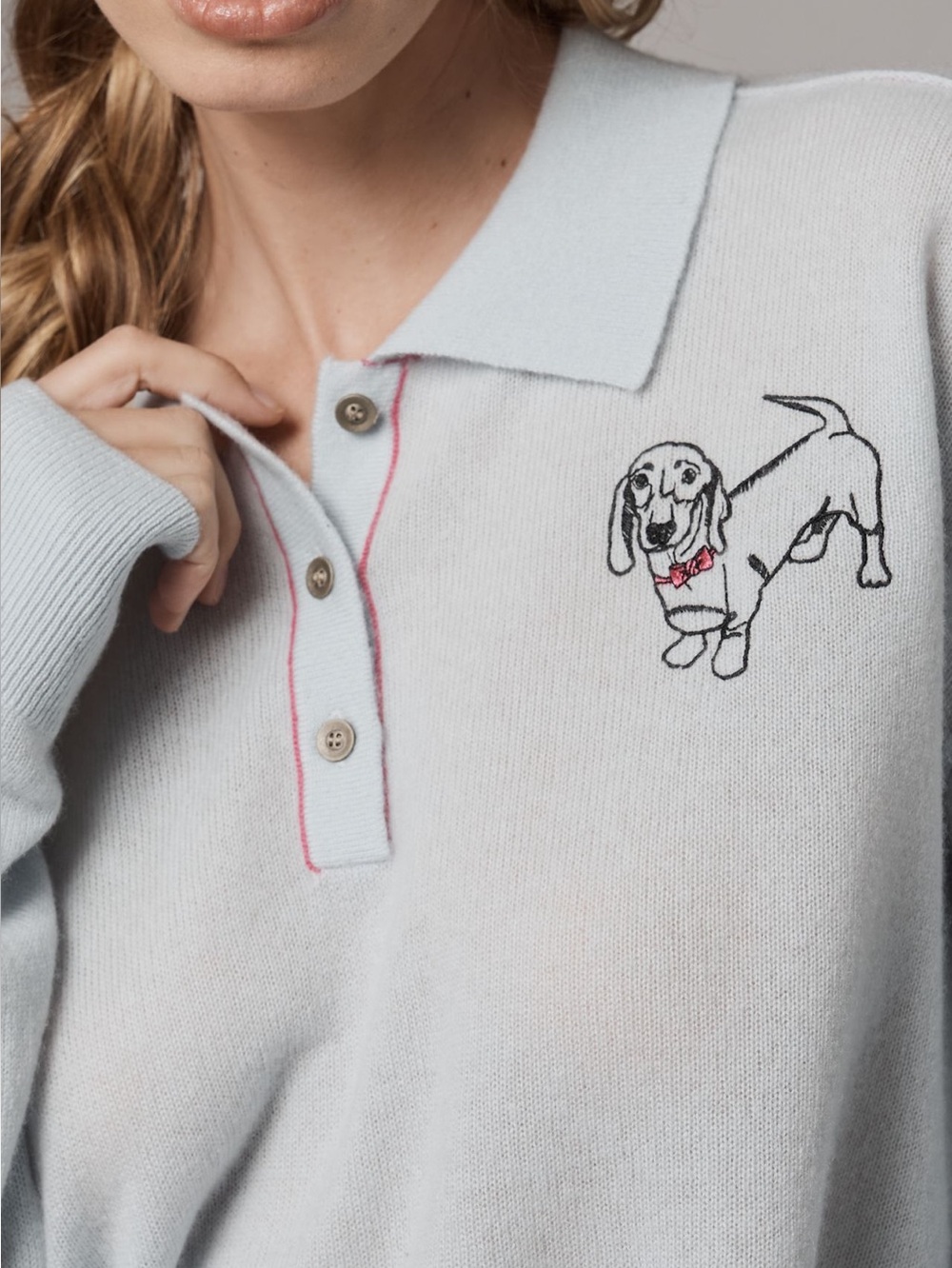 🐾Anthropologie Cashmere Sweater Pilcro Collared Long-Sleeve Polo New Dog Blue